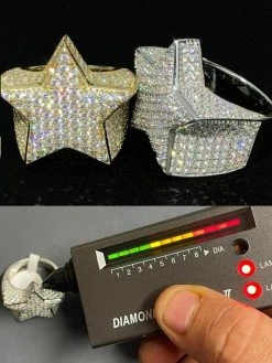 Men's Hip Hop Solid 925 Silver Iced Pinky Star Ring MOISSANITE Pass Diamond Test