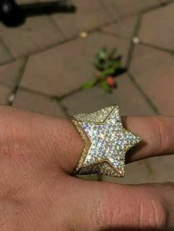 Men's Hip Hop Solid 925 Silver Iced Pinky Star Ring MOISSANITE Pass Diamond Test -Harlem Bling Shop harlembling mens hip hop solid 925 silver iced pinky star ring moissanite pass diamond test 80586.1664374549