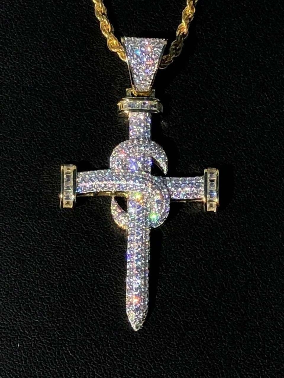 Mens HIP HOP Solid 925 Silver Super Iced Diamond Nail Cross 2" Pendant 14k Gold 10 Mens HIP HOP Solid 925 Silver Super Iced Diamond Nail Cross 2" Pendant 14k Gold - Image 8