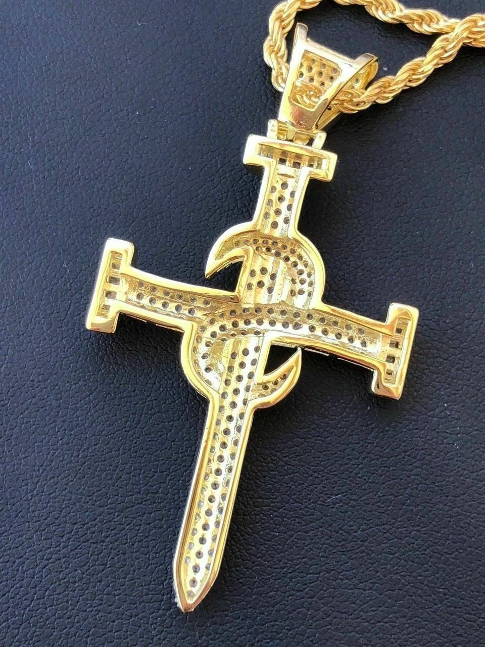 Mens HIP HOP Solid 925 Silver Super Iced Diamond Nail Cross 2" Pendant 14k Gold 9 Mens HIP HOP Solid 925 Silver Super Iced Diamond Nail Cross 2" Pendant 14k Gold - Image 7