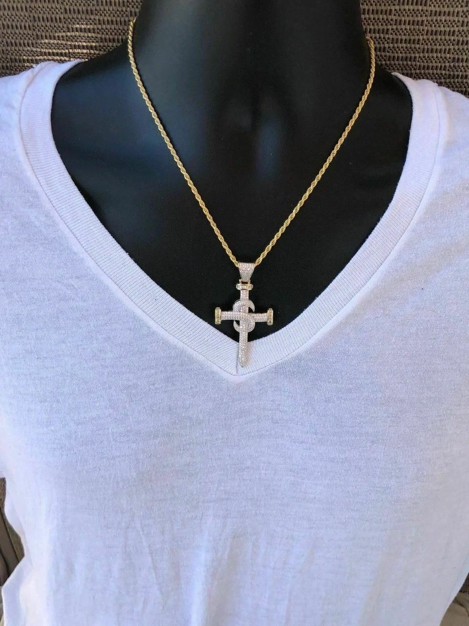 Mens HIP HOP Solid 925 Silver Super Iced Diamond Nail Cross 2" Pendant 14k Gold 6 Mens HIP HOP Solid 925 Silver Super Iced Diamond Nail Cross 2" Pendant 14k Gold - Image 4