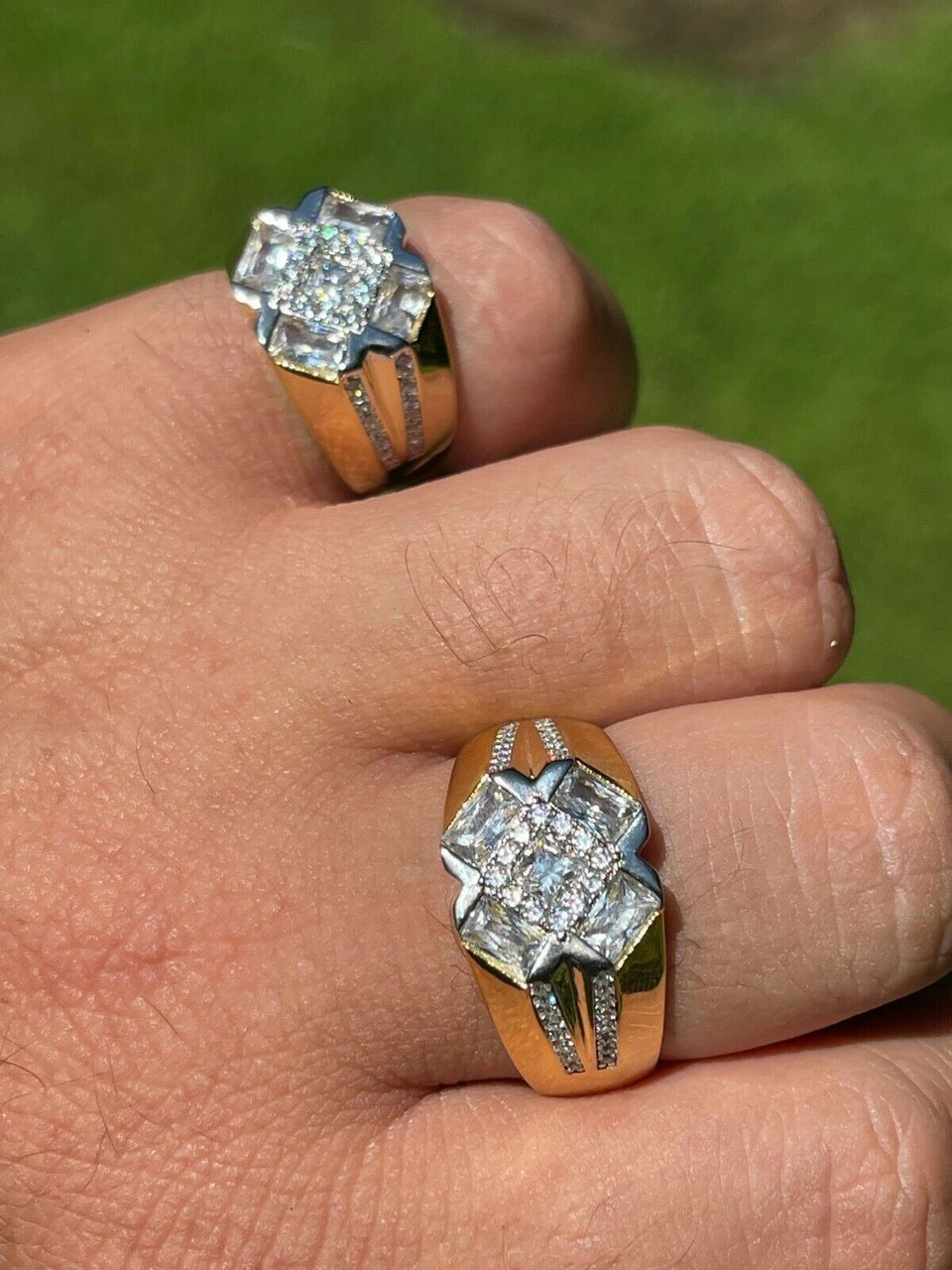 Men's Iced 14k Gold & Real Solid 925 Silver Diamond RING Size 6 7 8 9 10 11 12 4 Men's Iced 14k Gold & Real Solid 925 Silver Diamond RING Size 6 7 8 9 10 11 12 - Image 2