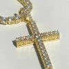 Men's Iced 14k Gold Over Real Solid 925 Silver Tennis Cross ICY Diamond W. Chain -Harlem Bling Shop harlembling mens iced 14k gold over real solid 925 silver tennis cross icy diamond w chain 08084.1664376024