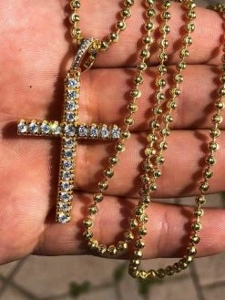 Men's Iced 14k Gold Over Real Solid 925 Silver Tennis Cross ICY Diamond W. Chain 23 Men's Iced 14k Gold Over Real Solid 925 Silver Tennis Cross ICY Diamond W. Chain -Harlem Bling Shop harlembling mens iced 14k gold over real solid 925 silver tennis cross icy diamond w chain 37852.1664381321