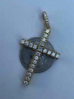 Men's Iced 14k Gold Over Real Solid 925 Silver Tennis Cross ICY Diamond W. Chain 16 Men's Iced 14k Gold Over Real Solid 925 Silver Tennis Cross ICY Diamond W. Chain -Harlem Bling Shop harlembling mens iced 14k gold over real solid 925 silver tennis cross icy diamond w chain 47560.1664384431