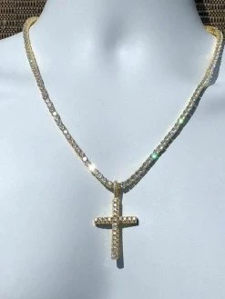 Men's Iced 14k Gold Over Real Solid 925 Silver Tennis Cross ICY Diamond W. Chain 19 Men's Iced 14k Gold Over Real Solid 925 Silver Tennis Cross ICY Diamond W. Chain -Harlem Bling Shop harlembling mens iced 14k gold over real solid 925 silver tennis cross icy diamond w chain 91905.1664376855