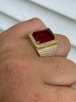 Mens Iced Diamond 14k Gold Vermeil Out Real 925 Silver Ruby Red Stone Big Ring 19 Mens Iced Diamond 14k Gold Vermeil Out Real 925 Silver Ruby Red Stone Big Ring -Harlem Bling Shop harlembling mens iced diamond 14k gold vermeil out real 925 silver ruby red stone big ring 33700.1664388141