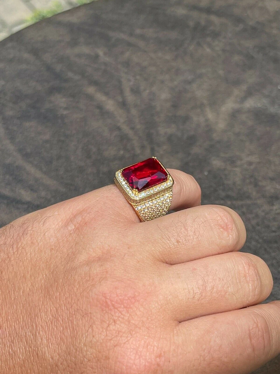 Mens Iced Diamond 14k Gold Vermeil Out Real 925 Silver Ruby Red Stone Big Ring 11 Mens Iced Diamond 14k Gold Vermeil Out Real 925 Silver Ruby Red Stone Big Ring - Image 9