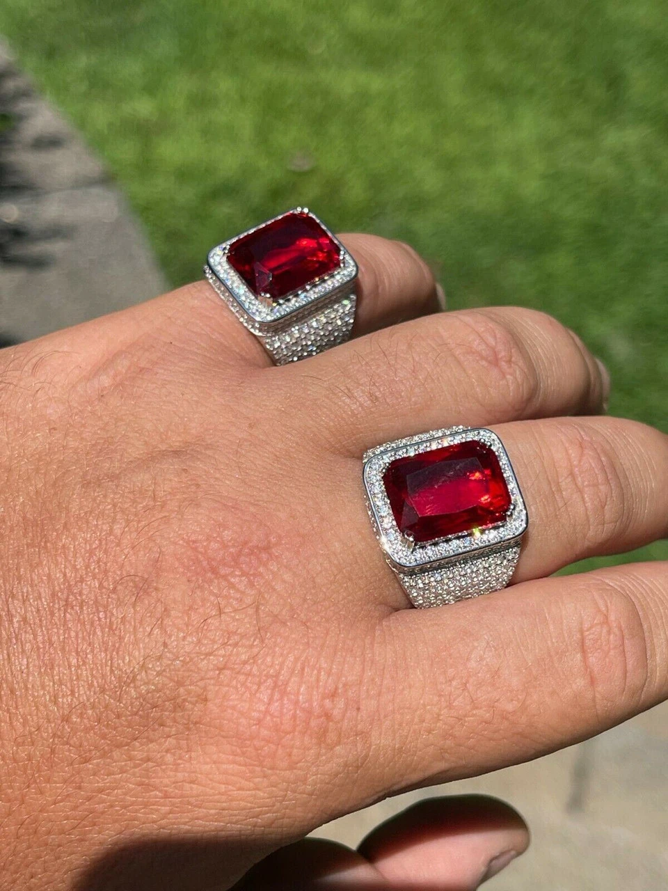 Mens Iced Flooded Out Diamond Real 925 Sterling Silver Ruby Red Stone Big Ring 4 Mens Iced Flooded Out Diamond Real 925 Sterling Silver Ruby Red Stone Big Ring - Image 2