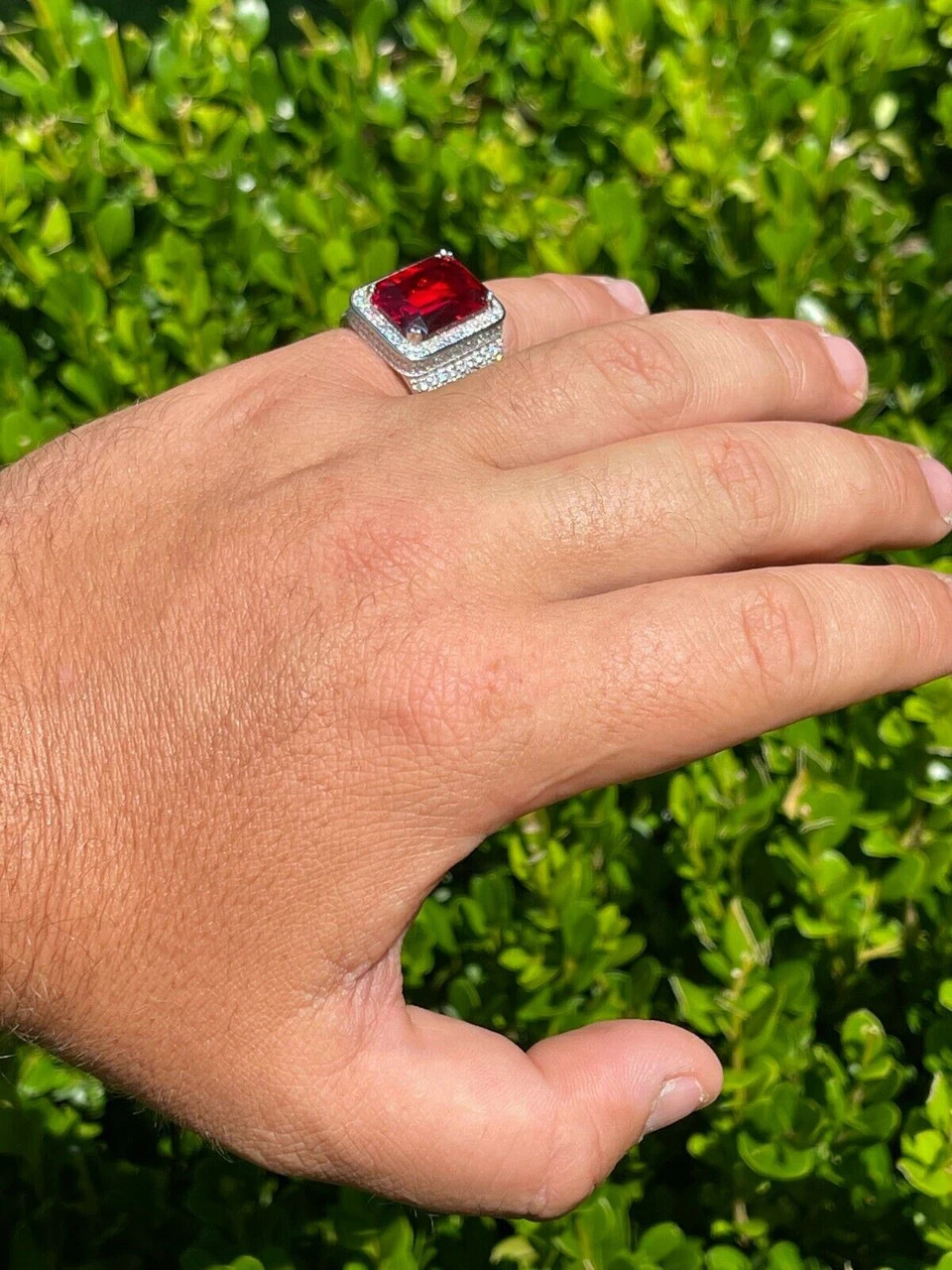 Mens Iced Flooded Out Diamond Real 925 Sterling Silver Ruby Red Stone Big Ring 11 Mens Iced Flooded Out Diamond Real 925 Sterling Silver Ruby Red Stone Big Ring - Image 9