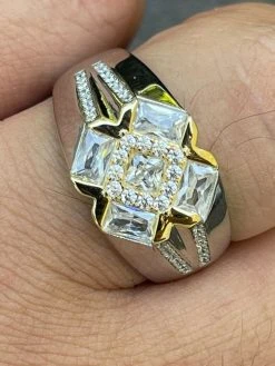 Men's Iced Real Solid 925 Silver Hip Hop Diamond RING Size 6 7 8 9 10 11 12 13
