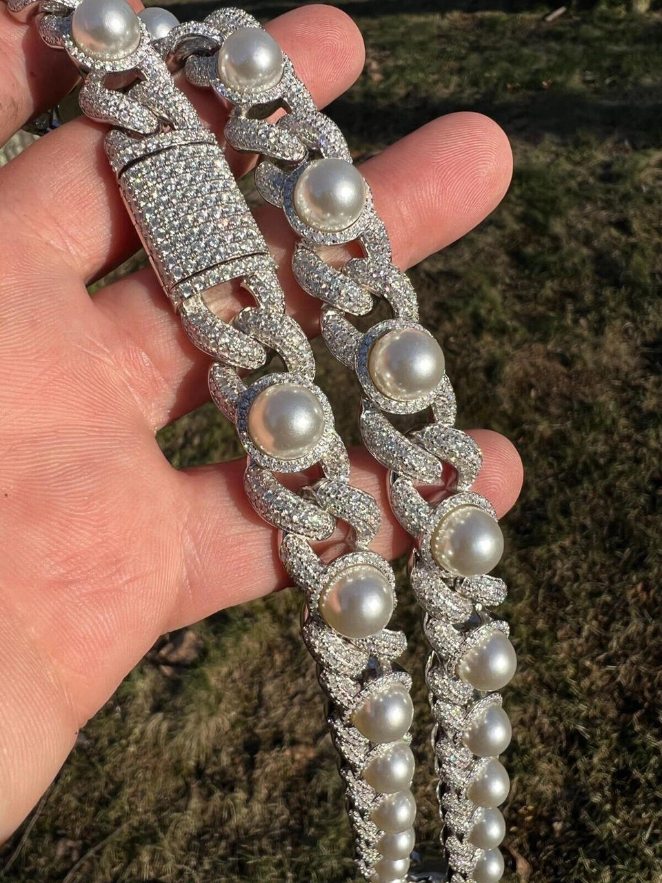 Mens Ladies Hip Hop Iced Moissanite Infinity Link 15mm Necklace W. Pearl 14-24" 16 Mens Ladies Hip Hop Iced Moissanite Infinity Link 15mm Necklace W. Pearl 14-24" - Image 14