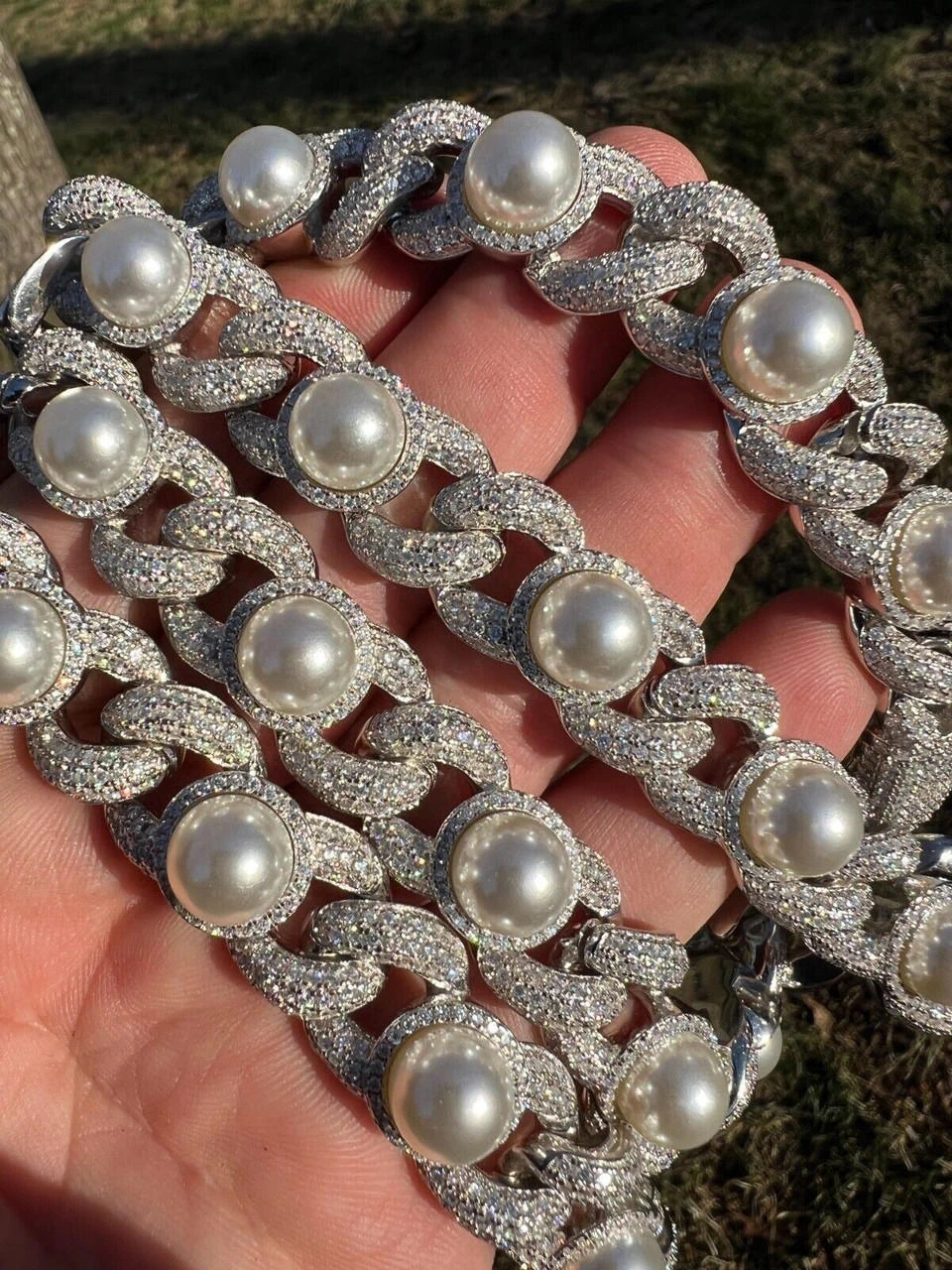 Mens Ladies Hip Hop Iced Moissanite Infinity Link 15mm Necklace W. Pearl 14-24" 12 Mens Ladies Hip Hop Iced Moissanite Infinity Link 15mm Necklace W. Pearl 14-24" - Image 10