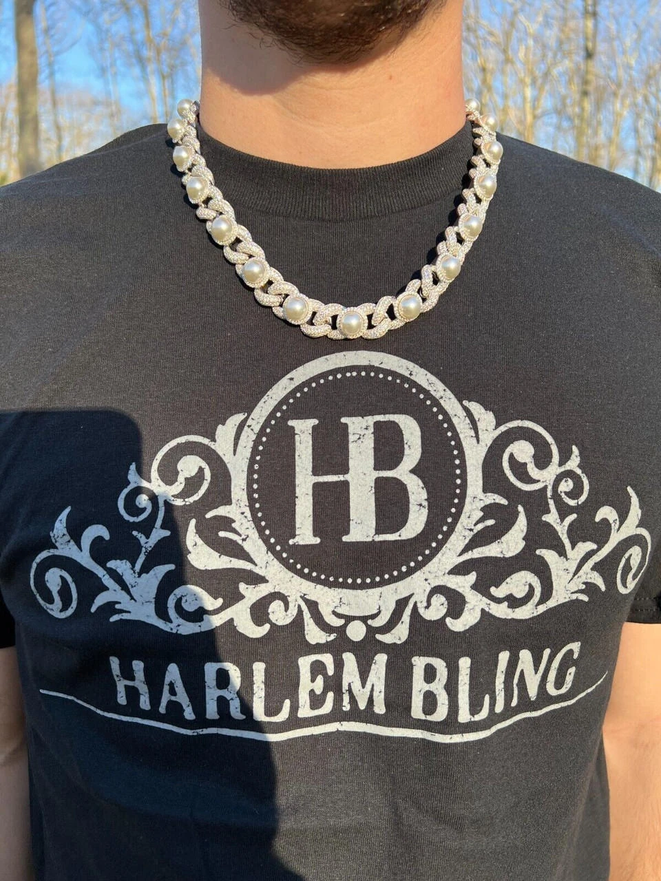 Mens Ladies Hip Hop Iced Moissanite Infinity Link 15mm Necklace W. Pearl 14-24" 4 Mens Ladies Hip Hop Iced Moissanite Infinity Link 15mm Necklace W. Pearl 14-24" - Image 2