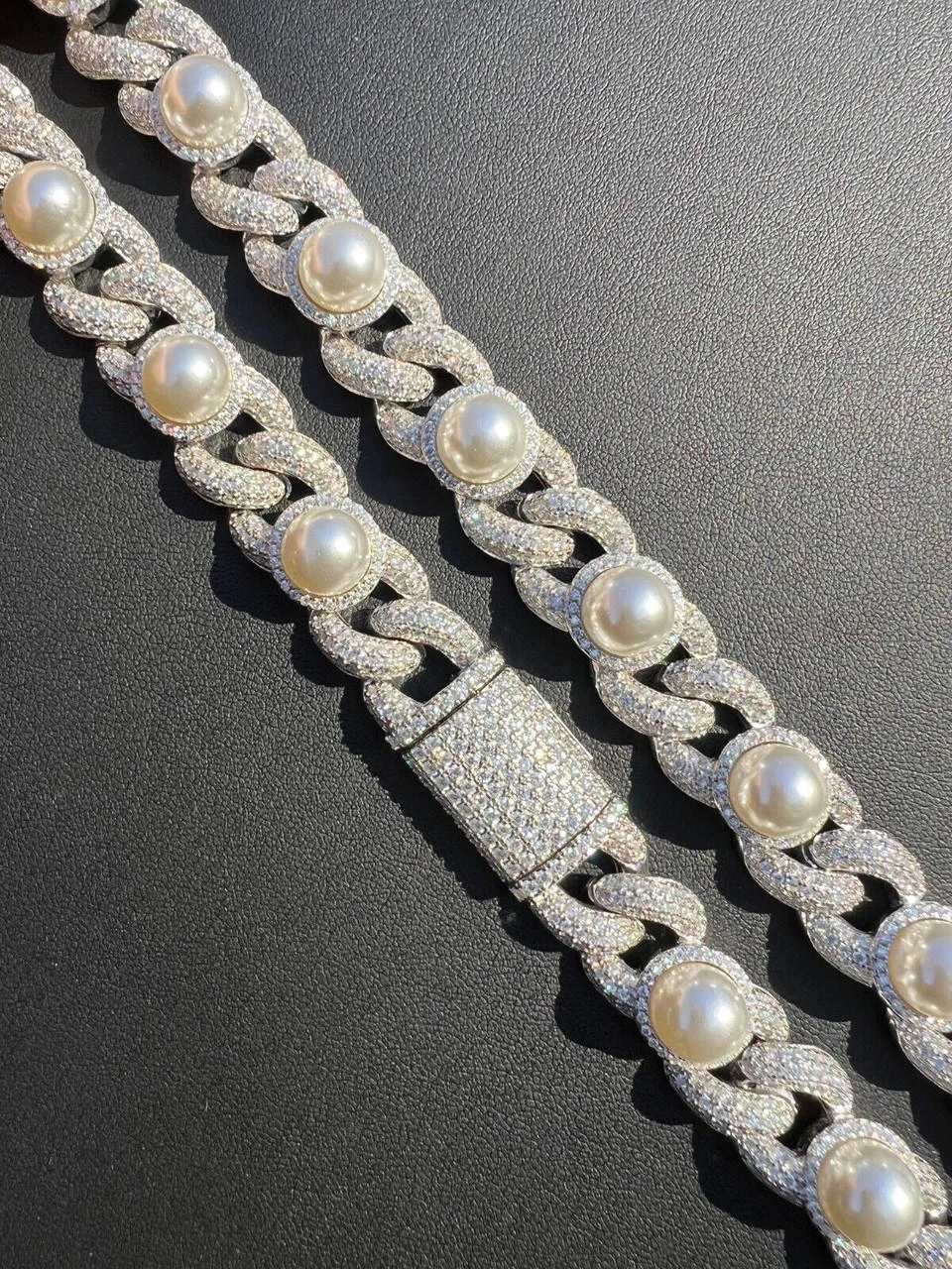 Mens Ladies Hip Hop Iced Moissanite Infinity Link 15mm Necklace W. Pearl 14-24" 11 Mens Ladies Hip Hop Iced Moissanite Infinity Link 15mm Necklace W. Pearl 14-24" - Image 9