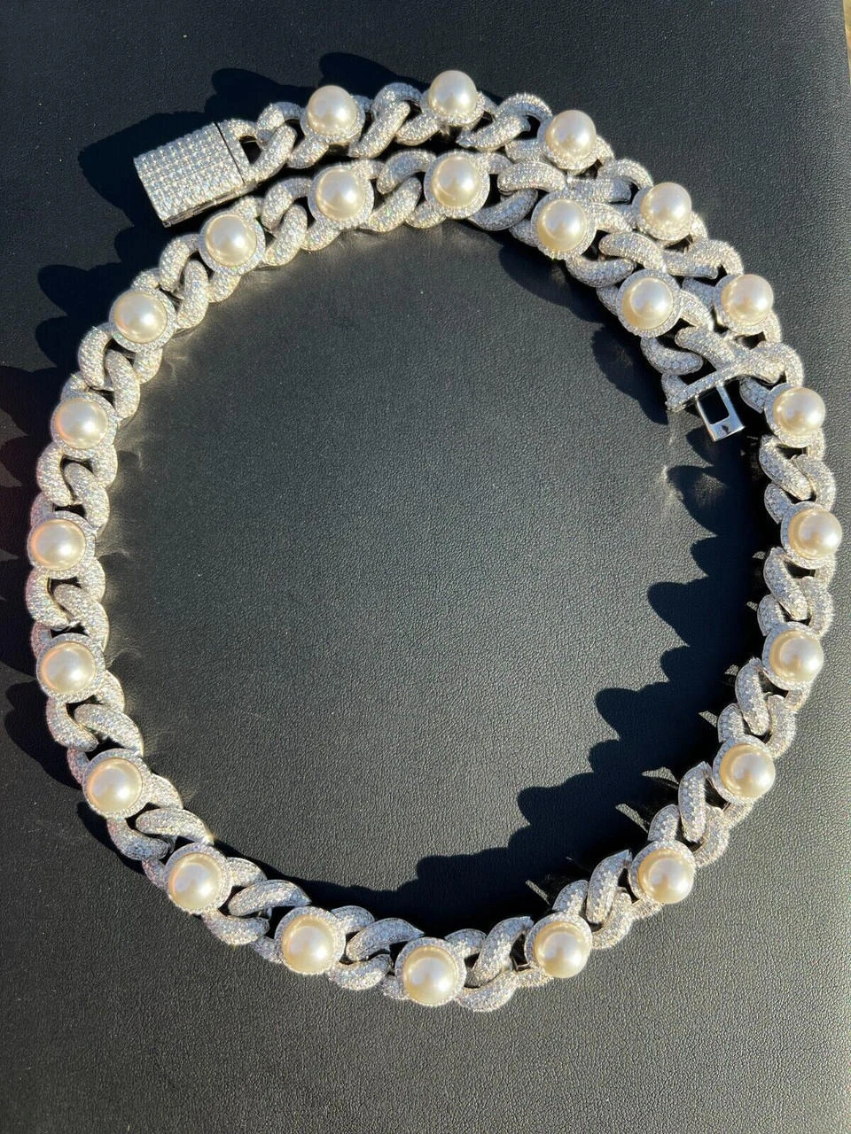 Mens Ladies Hip Hop Iced Moissanite Infinity Link 15mm Necklace W. Pearl 14-24" 5 Mens Ladies Hip Hop Iced Moissanite Infinity Link 15mm Necklace W. Pearl 14-24" - Image 3