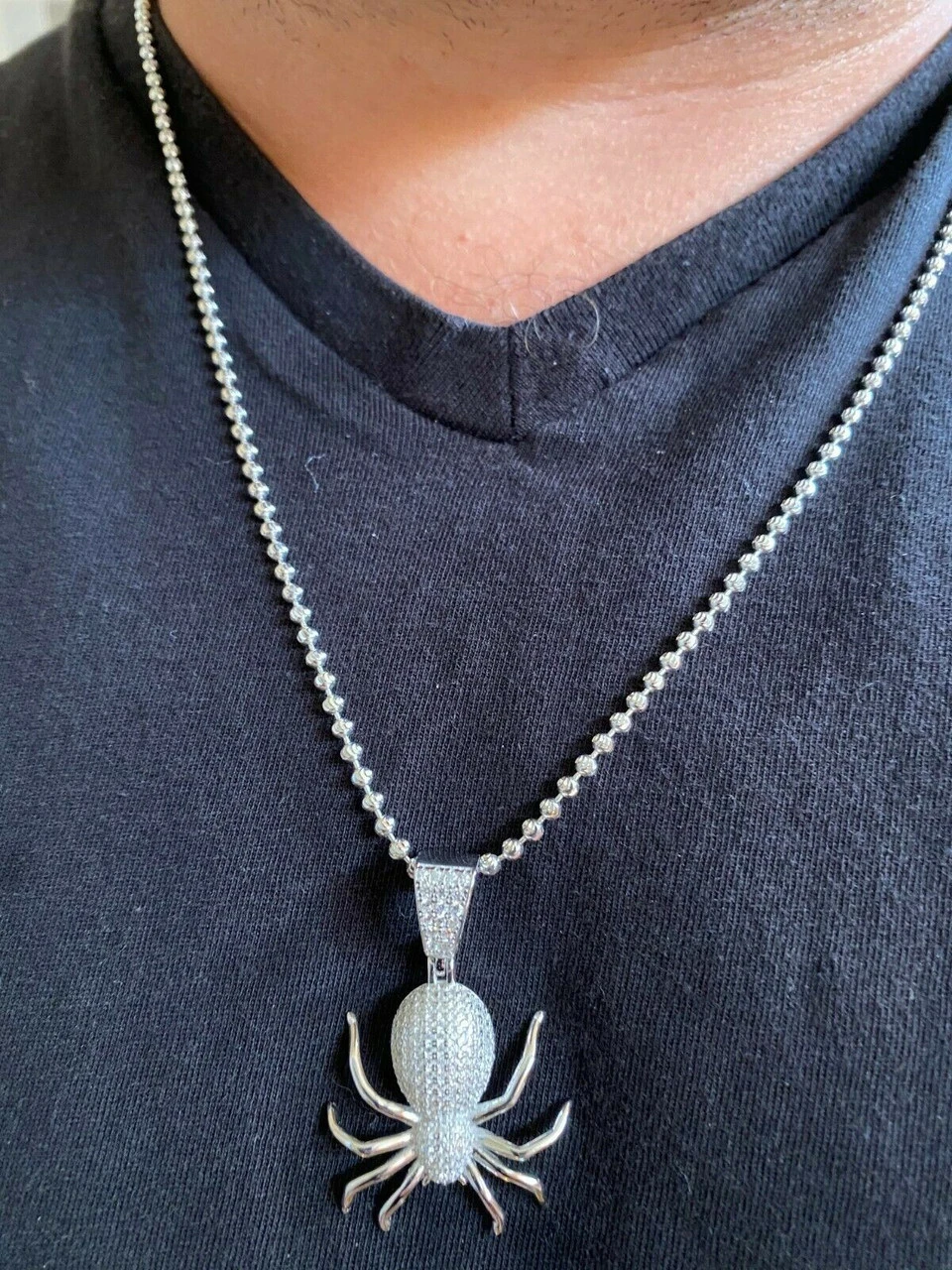 Mens Ladies Real 925 Sterling Silver Spider Pendant Necklace Iced Gold HipHop 1" 14 Mens Ladies Real 925 Sterling Silver Spider Pendant Necklace Iced Gold HipHop 1" - Image 12