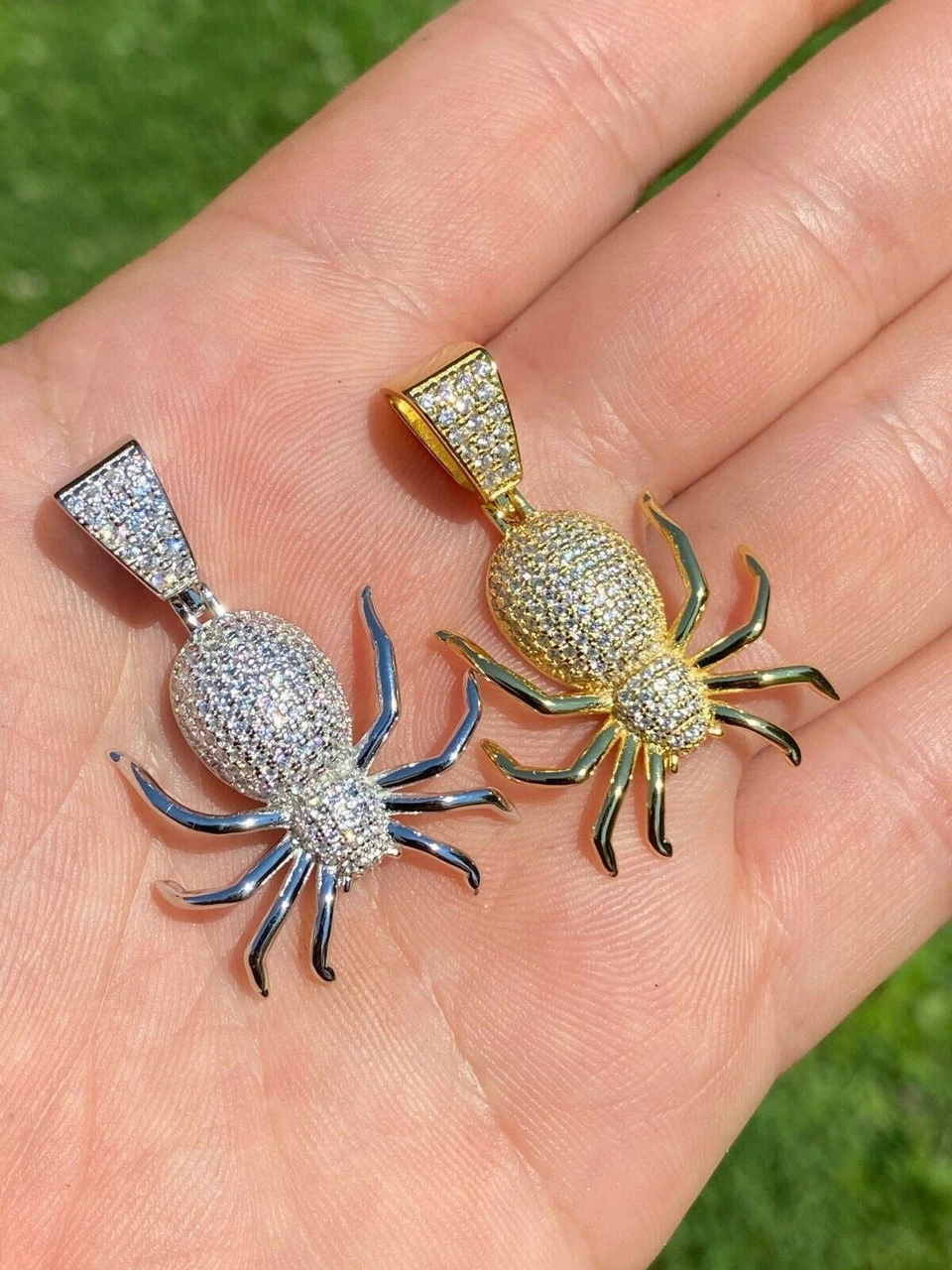 Mens Ladies Real 925 Sterling Silver Spider Pendant Necklace Iced Gold HipHop 1" 6 Mens Ladies Real 925 Sterling Silver Spider Pendant Necklace Iced Gold HipHop 1" - Image 4