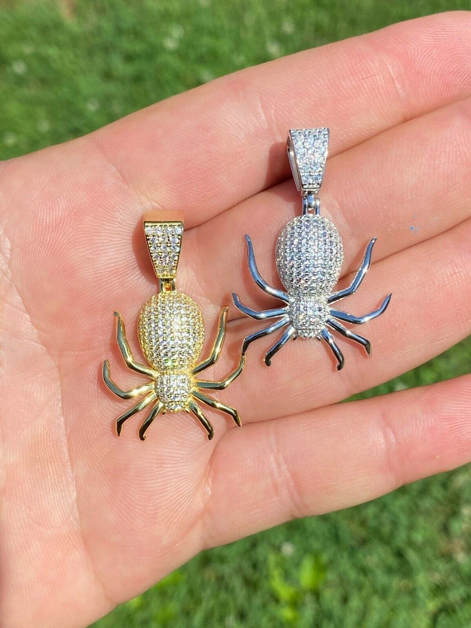 Mens Ladies Real 925 Sterling Silver Spider Pendant Necklace Iced Gold HipHop 1" 10 Mens Ladies Real 925 Sterling Silver Spider Pendant Necklace Iced Gold HipHop 1" - Image 8
