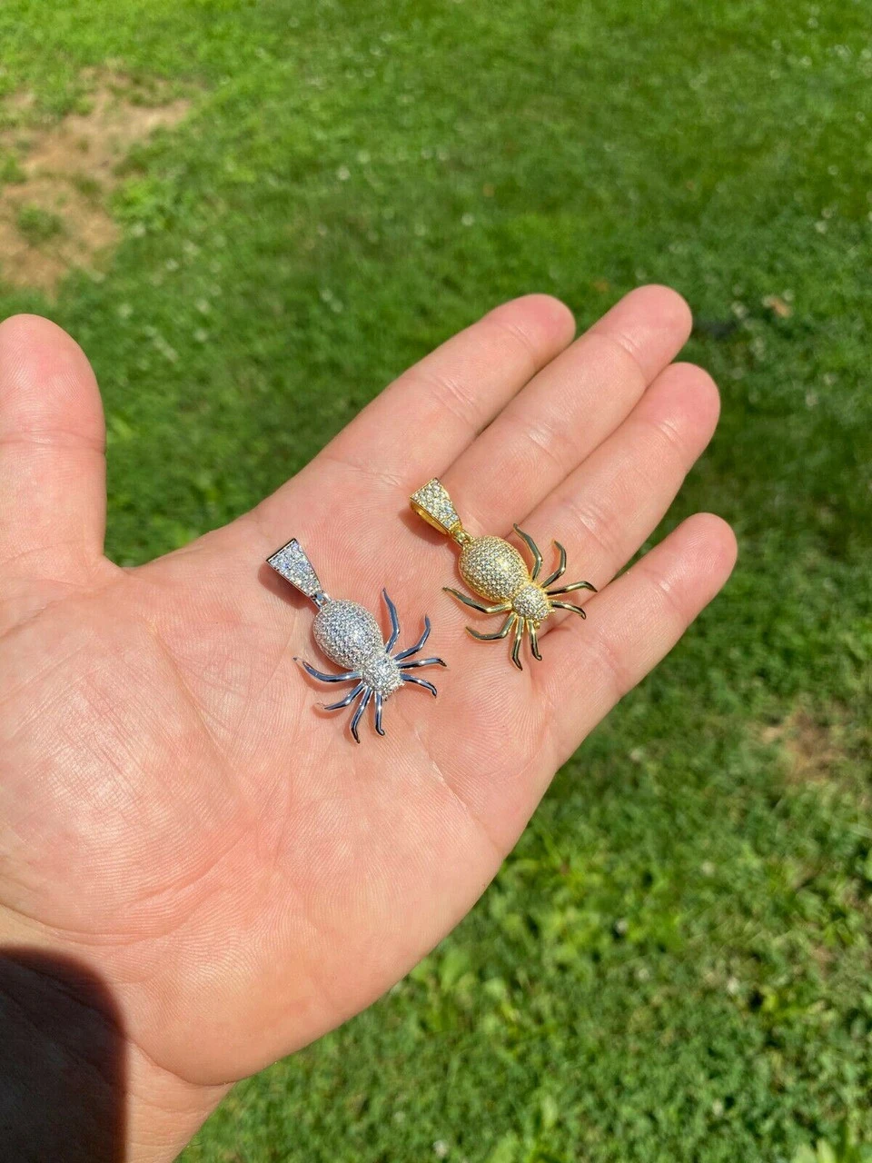 Mens Ladies Real 925 Sterling Silver Spider Pendant Necklace Iced Gold HipHop 1" 4 Mens Ladies Real 925 Sterling Silver Spider Pendant Necklace Iced Gold HipHop 1" - Image 2