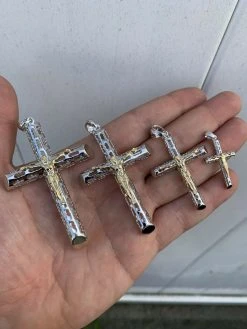 Mens Ladies Solid 925 Silver & 14k Gold Cross Jesus Piece 1-3" ITALY Necklace 17 Mens Ladies Solid 925 Silver & 14k Gold Cross Jesus Piece 1-3" ITALY Necklace -Harlem Bling Shop harlembling mens ladies solid 925 silver and 14k gold cross jesus piece 1 3 italy necklace 03261.1664399685