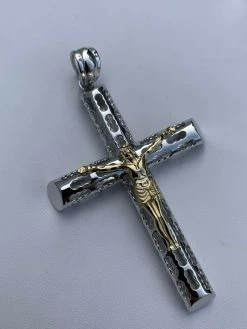 Mens Ladies Solid 925 Silver & 14k Gold Cross Jesus Piece 1-3" ITALY Necklace 18 Mens Ladies Solid 925 Silver & 14k Gold Cross Jesus Piece 1-3" ITALY Necklace -Harlem Bling Shop harlembling mens ladies solid 925 silver and 14k gold cross jesus piece 1 3 italy necklace 06878.1664394627