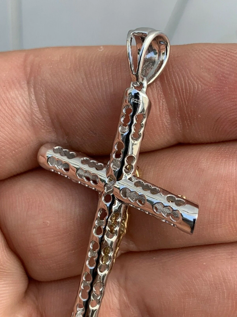 Mens Ladies Solid 925 Silver & 14k Gold Cross Jesus Piece 1-3" ITALY Necklace 10 Mens Ladies Solid 925 Silver & 14k Gold Cross Jesus Piece 1-3" ITALY Necklace - Image 8