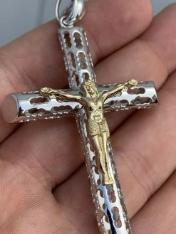 Mens Ladies Solid 925 Silver & 14k Gold Cross Jesus Piece 1-3" ITALY Necklace 19 Mens Ladies Solid 925 Silver & 14k Gold Cross Jesus Piece 1-3" ITALY Necklace -Harlem Bling Shop harlembling mens ladies solid 925 silver and 14k gold cross jesus piece 1 3 italy necklace 15120.1664379836