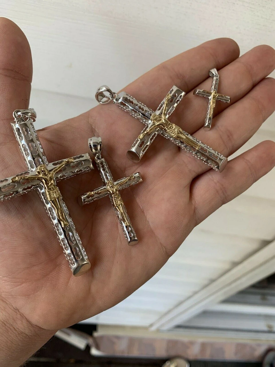 Mens Ladies Solid 925 Silver & 14k Gold Cross Jesus Piece 1-3" ITALY Necklace 13 Mens Ladies Solid 925 Silver & 14k Gold Cross Jesus Piece 1-3" ITALY Necklace - Image 11