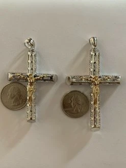 Mens Ladies Solid 925 Silver & 14k Gold Cross Jesus Piece 1-3" ITALY Necklace 28 Mens Ladies Solid 925 Silver & 14k Gold Cross Jesus Piece 1-3" ITALY Necklace -Harlem Bling Shop harlembling mens ladies solid 925 silver and 14k gold cross jesus piece 1 3 italy necklace 86434.1664393040
