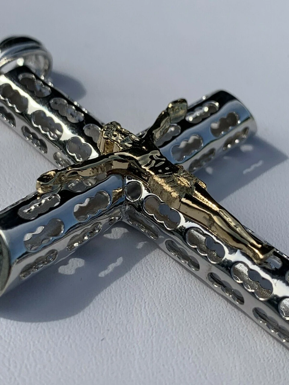 Mens Ladies Solid 925 Silver & 14k Gold Cross Jesus Piece 1-3" ITALY Necklace 16 Mens Ladies Solid 925 Silver & 14k Gold Cross Jesus Piece 1-3" ITALY Necklace - Image 14