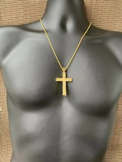 Mens Large 2.25" Gold Nugget Cross 14k Gold Over Solid 925 Silver Necklace Chain 18 Mens Large 2.25" Gold Nugget Cross 14k Gold Over Solid 925 Silver Necklace Chain -Harlem Bling Shop harlembling mens large 2.25 gold nugget cross 14k gold over solid 925 silver necklace chain 20947.1664387915