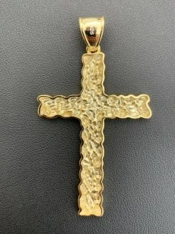 Mens Large 2.25" Gold Nugget Cross 14k Gold Over Solid 925 Silver Necklace Chain 19 Mens Large 2.25" Gold Nugget Cross 14k Gold Over Solid 925 Silver Necklace Chain -Harlem Bling Shop harlembling mens large 2.25 gold nugget cross 14k gold over solid 925 silver necklace chain 39064.1664394666