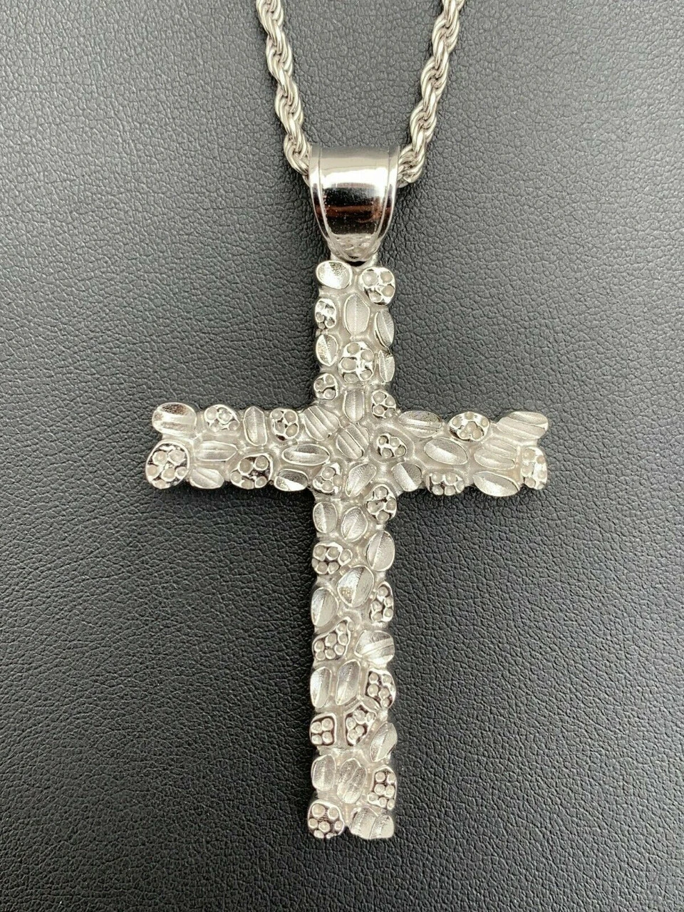 Mens Large 2.25" Solid 925 Sterling Silver Nugget Cross Pendant Crucifix Chain 11 Mens Large 2.25" Solid 925 Sterling Silver Nugget Cross Pendant Crucifix Chain - Image 9