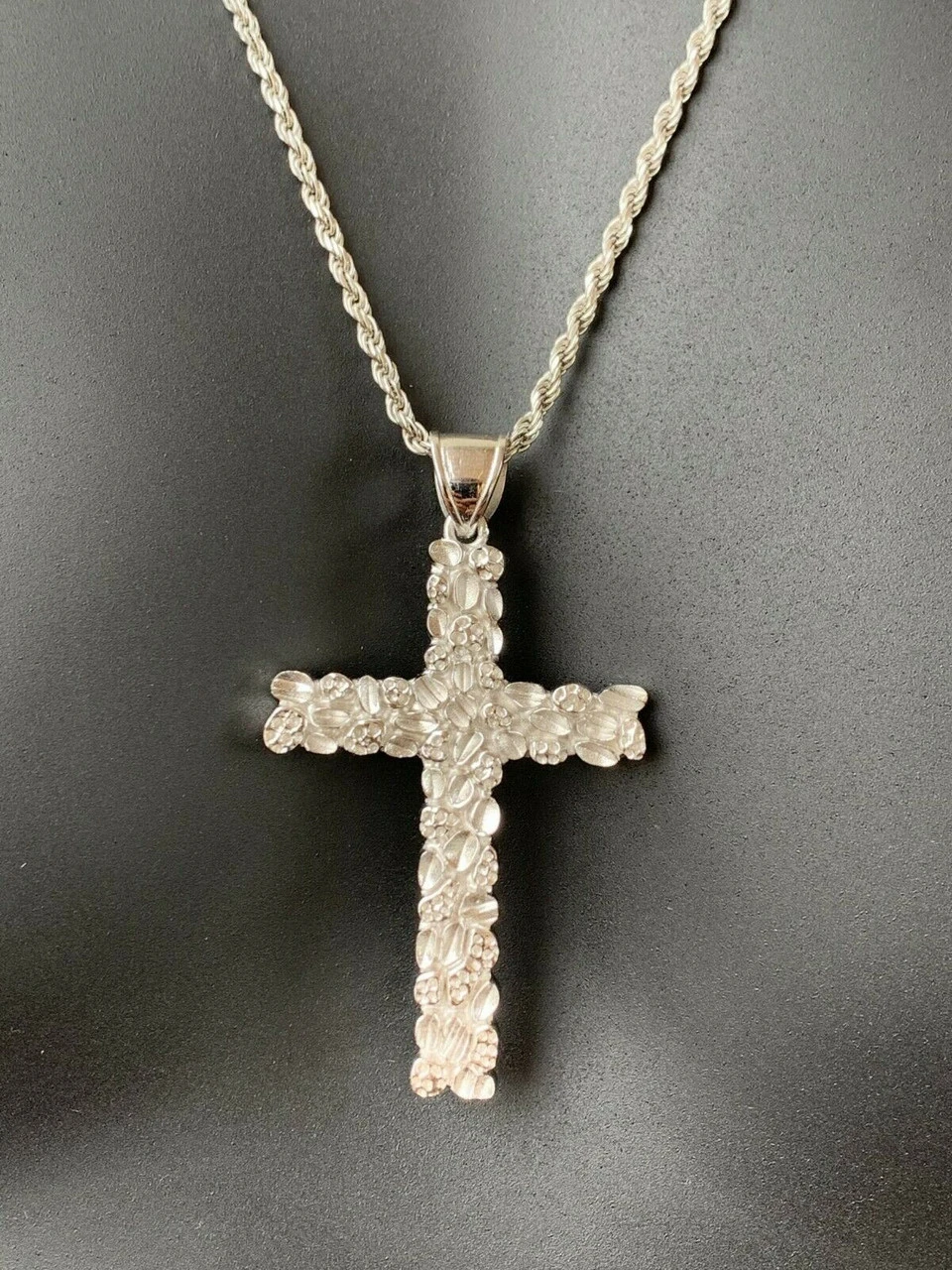 Mens Large 2.25" Solid 925 Sterling Silver Nugget Cross Pendant Crucifix Chain 8 Mens Large 2.25" Solid 925 Sterling Silver Nugget Cross Pendant Crucifix Chain - Image 6