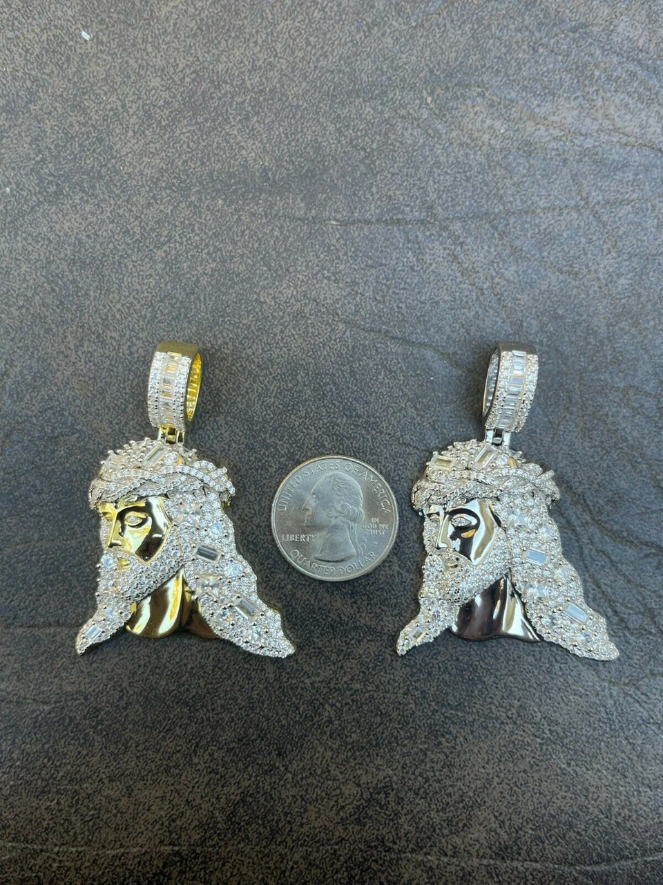 Mens Large 925 Silver / Gold Bust Down Jesus Piece Iced Hip Hop Necklace Diamond 13 Mens Large 925 Silver / Gold Bust Down Jesus Piece Iced Hip Hop Necklace Diamond - Image 11