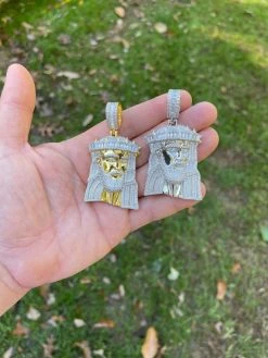 Men's Large 925 Silver / Gold Jesus Piece Iced Hip Hop Necklace Baguette Diamond -Harlem Bling Shop harlembling mens large 925 silver gold jesus piece iced hip hop necklace baguette diamond 12671.1664375386