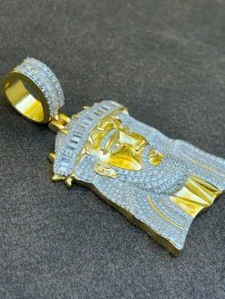 Men's Large 925 Silver / Gold Jesus Piece Iced Hip Hop Necklace Baguette Diamond -Harlem Bling Shop harlembling mens large 925 silver gold jesus piece iced hip hop necklace baguette diamond 13470.1664391667