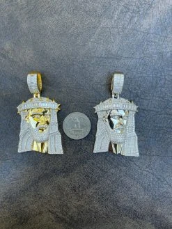 Men's Large 925 Silver / Gold Jesus Piece Iced Hip Hop Necklace Baguette Diamond -Harlem Bling Shop harlembling mens large 925 silver gold jesus piece iced hip hop necklace baguette diamond 25914.1664397808