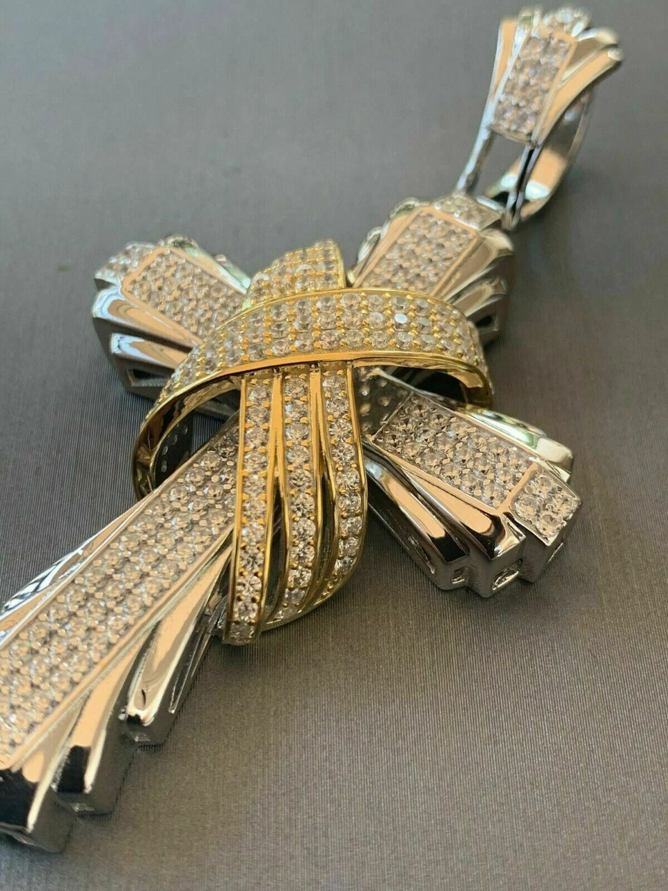 Men's Large Cross Pendant Solid 925 Sterling Silver 14k Gold Plated ICY Hip Hop 6 Men's Large Cross Pendant Solid 925 Sterling Silver 14k Gold Plated ICY Hip Hop - Image 4