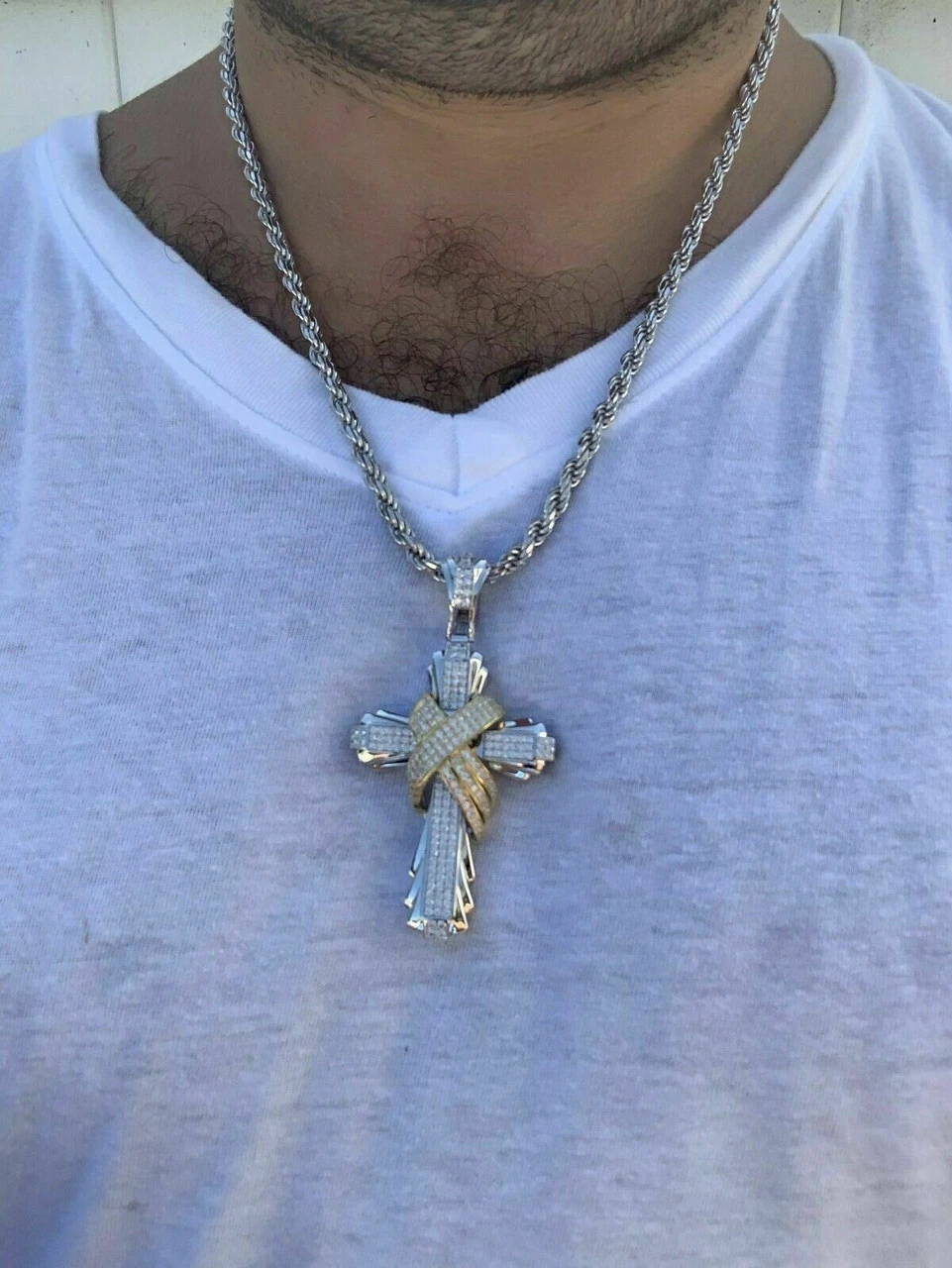 Men's Large Cross Pendant Solid 925 Sterling Silver 14k Gold Plated ICY Hip Hop 7 Men's Large Cross Pendant Solid 925 Sterling Silver 14k Gold Plated ICY Hip Hop - Image 5