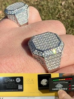 Men's Large Real 925 Silver 3ct MOISSANITE Pinky RING Hip Hop Pass Diamond Test
