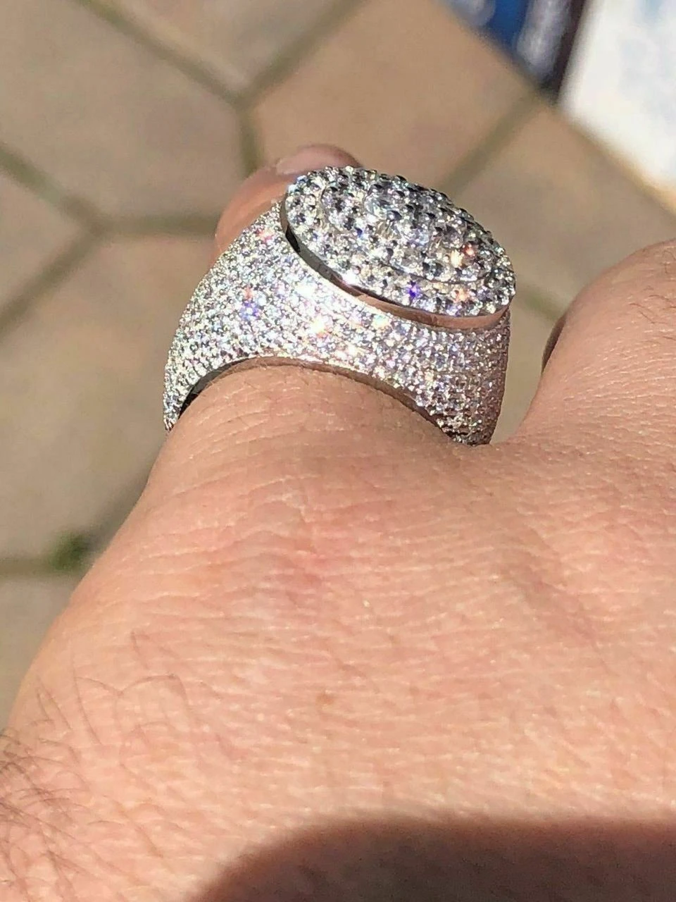 Men's Large Round Solid 925 Silver 10ct Diamond Pinky RING ICY HIP-HOP Size 7-13 4 Men's Large Round Solid 925 Silver 10ct Diamond Pinky RING ICY HIP-HOP Size 7-13 - Image 2