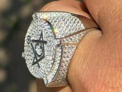 Men's Large Solid 925 Silver 3ct Iced Diamond Masonic Free Mason RING 14k Gold 25 Men's Large Solid 925 Silver 3ct Iced Diamond Masonic Free Mason RING 14k Gold -Harlem Bling Shop harlembling mens large solid 925 silver 3ct iced diamond masonic free mason ring 14k gold 48671.1664386475
