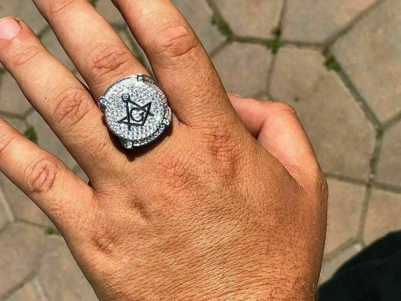 Men's Large Solid 925 Silver 3ct Iced Diamond Masonic Free Mason RING 14k Gold 13 Men's Large Solid 925 Silver 3ct Iced Diamond Masonic Free Mason RING 14k Gold - Image 11