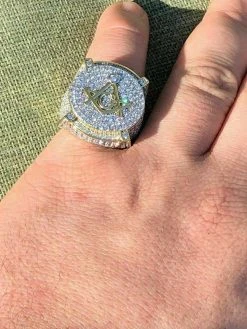 Men's Large Solid 925 Silver 3ct Iced Diamond Masonic Free Mason RING 14k Gold 15 Men's Large Solid 925 Silver 3ct Iced Diamond Masonic Free Mason RING 14k Gold -Harlem Bling Shop harlembling mens large solid 925 silver 3ct iced diamond masonic free mason ring 14k gold 95181.1664382500