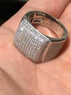 Men's Large Solid 925 Silver 4ct Simulated Diamond Pinky RING 14k Gold ICY Bling -Harlem Bling Shop harlembling mens large solid 925 silver 4ct simulated diamond pinky ring 14k gold icy bling 88525.1664362618