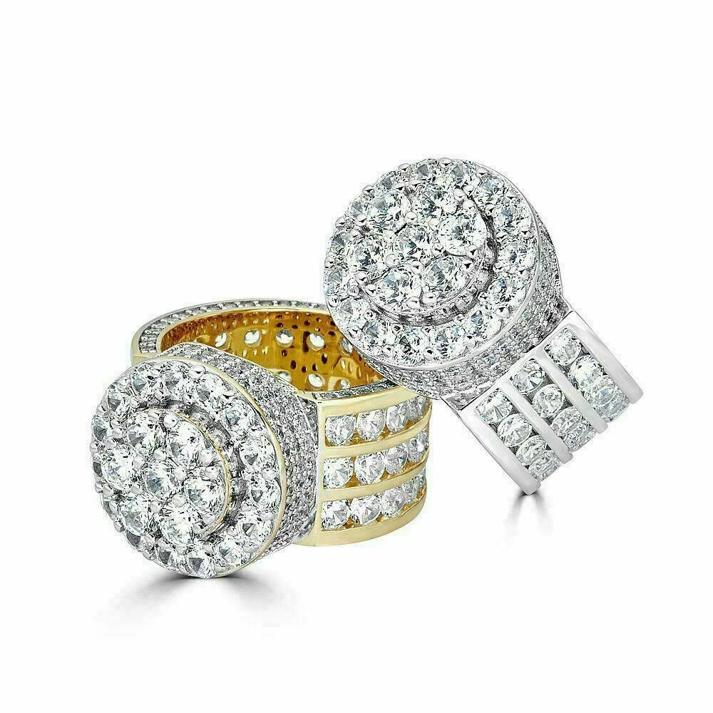 Men's Large Solid 925 Silver 5ct Diamond Pinky BIG RING 14k Gold ICY HIP-HOP 4 Men's Large Solid 925 Silver 5ct Diamond Pinky BIG RING 14k Gold ICY HIP-HOP - Image 2