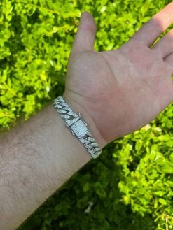 Mens Miami Cuban Link Bracelet Real Iced Moissanite - Passes Diamond Tester 12mm -Harlem Bling Shop harlembling mens miami cuban link bracelet real iced moissanite passes diamond tester 12mm 39330.1664384151