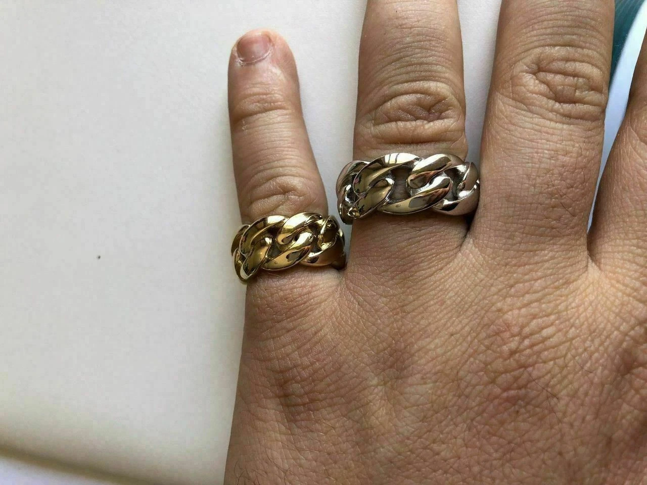 Men's Miami Cuban Link RING 14k Gold Rhodium Over 925 Silver Pinky Wedding Band 5 Men's Miami Cuban Link RING 14k Gold Rhodium Over 925 Silver Pinky Wedding Band - Image 3